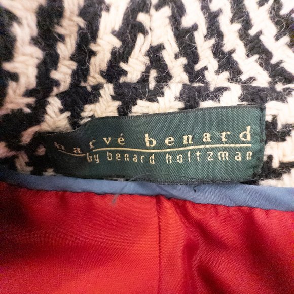 Harve Benard Womens Size Large Coat Black White Houndstooth Wool Blend Fringe - Picture 8 of 10